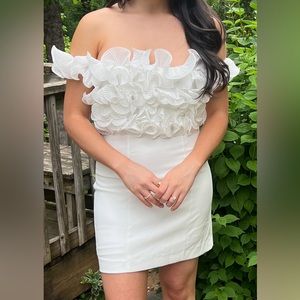 ZARA bridal white ruffle mini dress